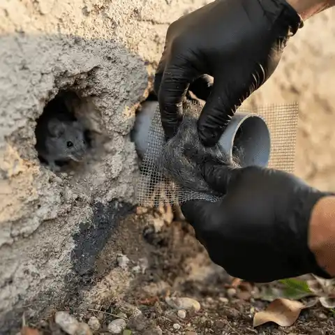 فني بيحط محطة طعم لمكافحة الفئران جنب الحيطة في مخزن